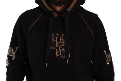 سترة دولتشي آند غابانا بغطاء رأس من القطن بنقشة جلد النمر باللونين الأسود والبني