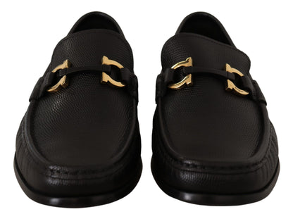 Salvatore Ferragamo Black Calf Leather Moccasins Loafers Shoes