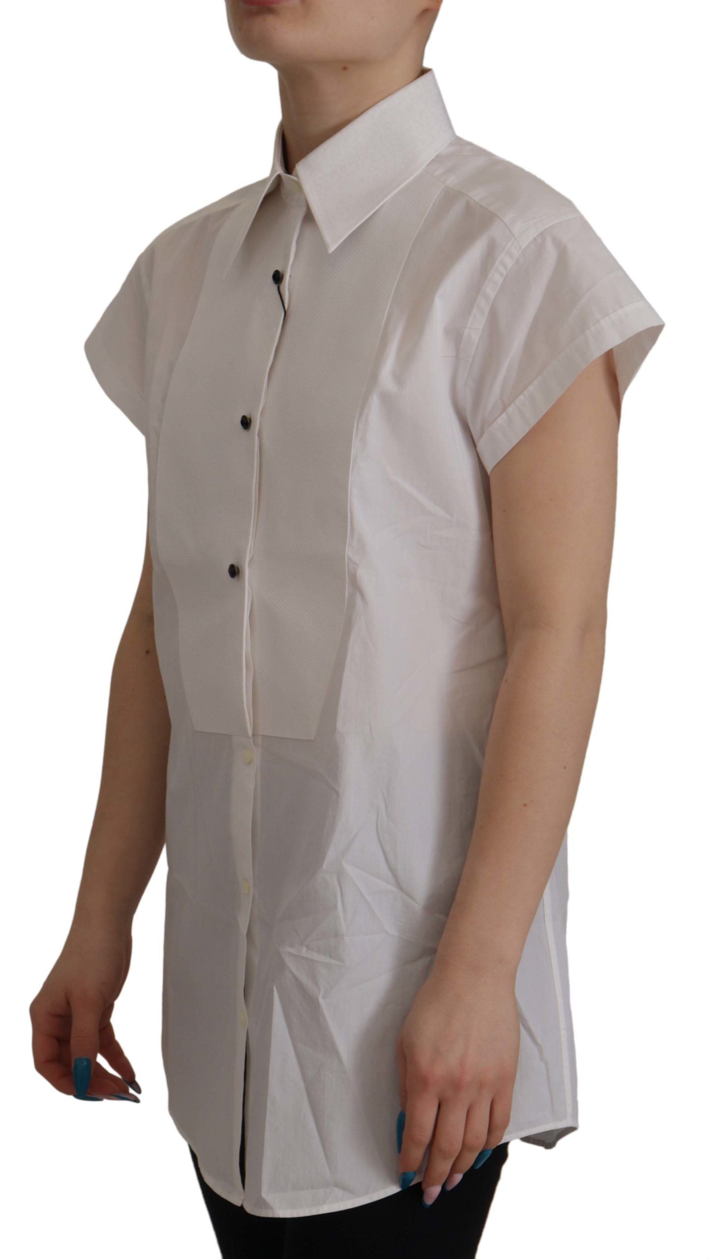 بلوزة رسمية بدون أكمام باللون الأبيض من دولتشي آند غابانا