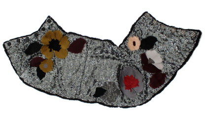 Dolce & Gabbana Silver Sequined Floral Weasel Fur Shoulder Scarf Wrap