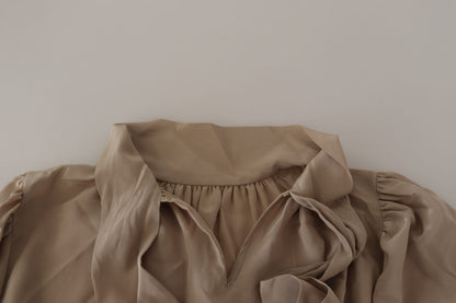 بلوزة دولتشي آند غابانا بنية اللون بأكمام على الخصر وياقة أسكوت