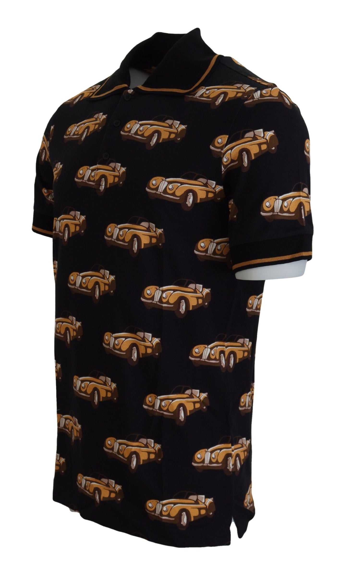 تي شيرت بولو أسود بأكمام قصيرة وطبعة سيارة من دولتشي آند غابانا