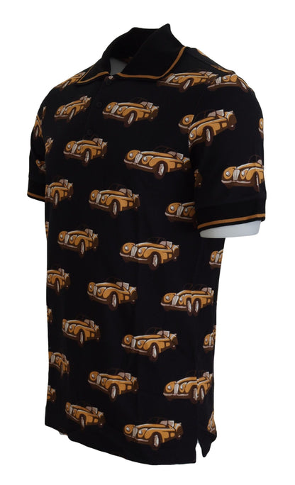 تي شيرت بولو أسود بأكمام قصيرة وطبعة سيارة من دولتشي آند غابانا