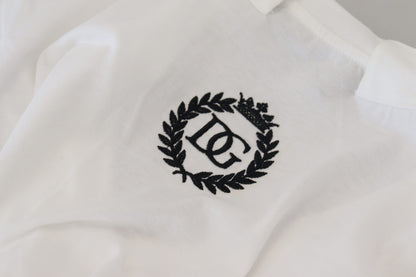 تي شيرت دولتشي آند غابانا أبيض بأكمام قصيرة ورقبة على شكل حرف V من القطن