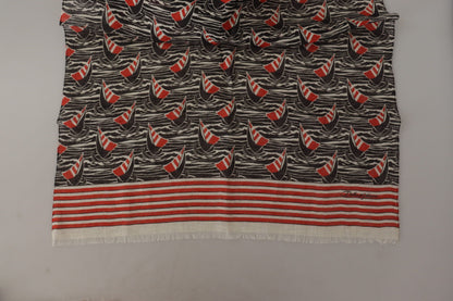 وشاح دولتشي آند غابانا بطبعة مخططة على شكل قارب شراعي من الكتان الأسود والأحمر