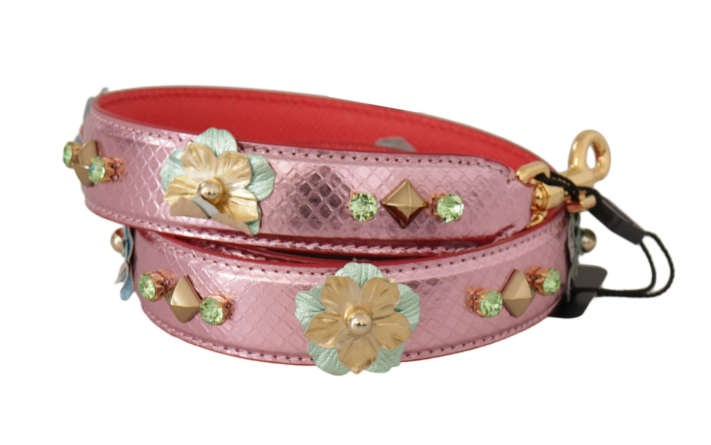 Dolce & Gabbana Metallic Pink Leather Studded Shoulder Strap