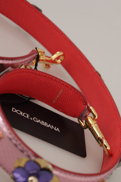 Dolce & Gabbana Metallic Pink Leather Studded Shoulder Strap