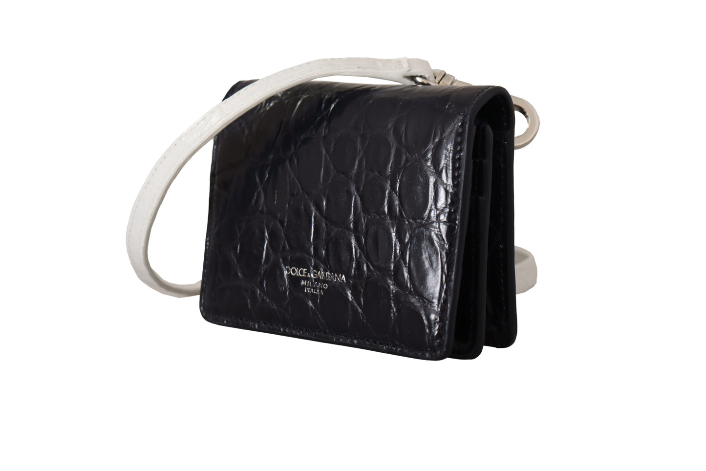 محفظة دولتشي آند غابانا بحزام من جلد الكايمان باللون الأزرق والأبيض