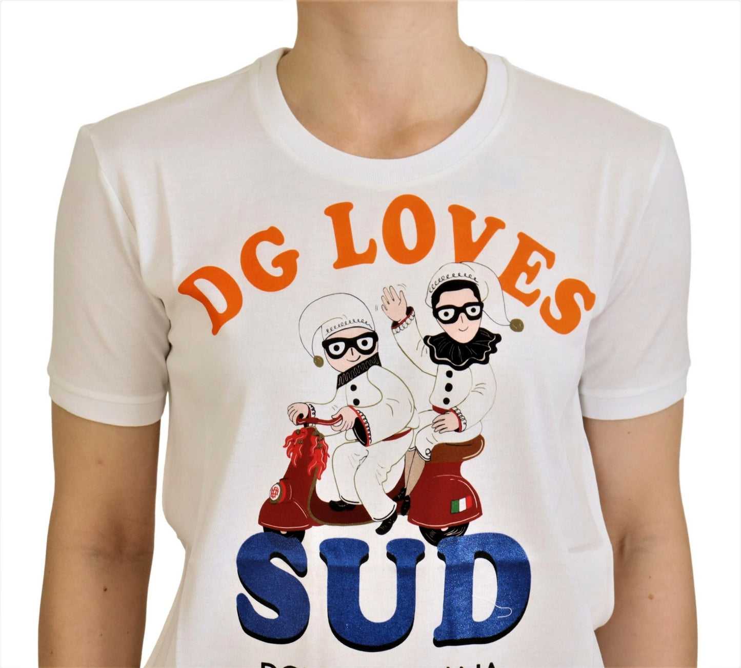 تيشيرت دولتشي آند غابانا أبيض قطني بطبعة DG Loves SUD