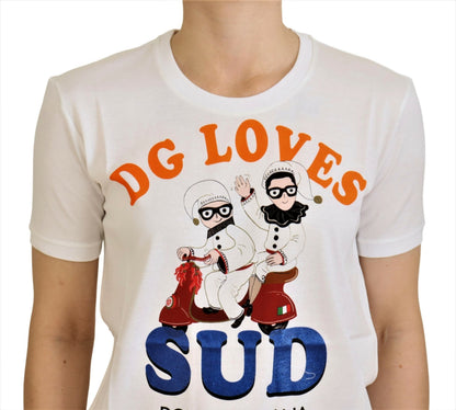 تيشيرت دولتشي آند غابانا أبيض قطني بطبعة DG Loves SUD