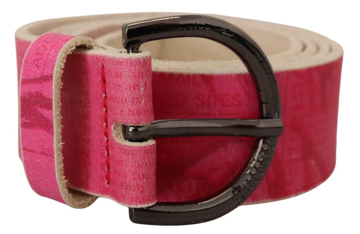John Galliano Pink Leather Letter Logo Round Buckle Waist Belt