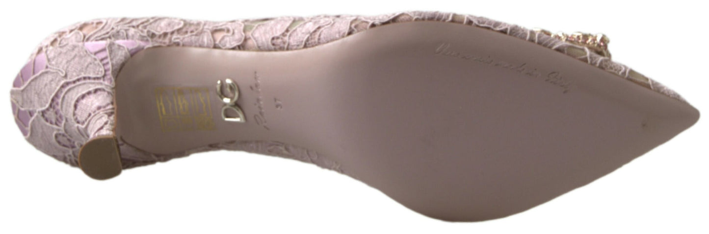 حذاء دولتشي آند غابانا الوردي المزهر من الدانتيل DG كريستال بكعب عالٍ