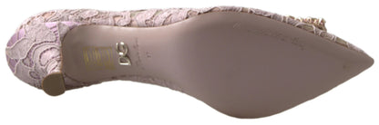 حذاء دولتشي آند غابانا الوردي المزهر من الدانتيل DG كريستال بكعب عالٍ