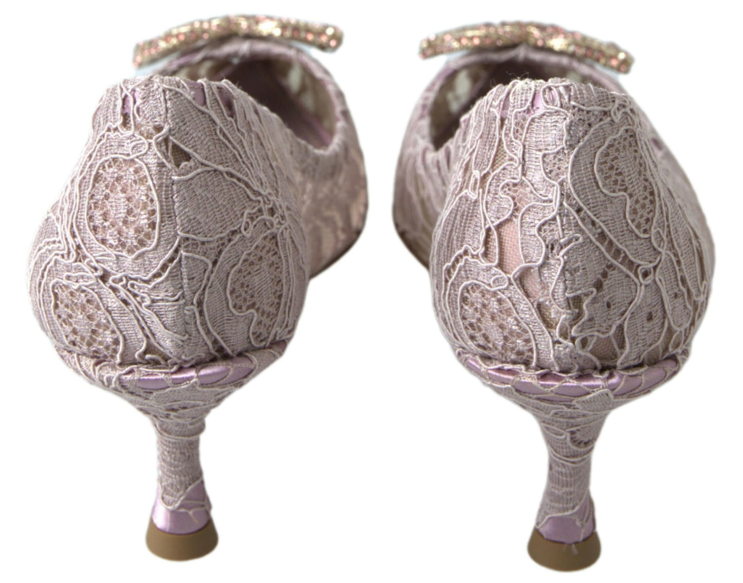 حذاء دولتشي آند غابانا الوردي المزهر من الدانتيل DG كريستال بكعب عالٍ