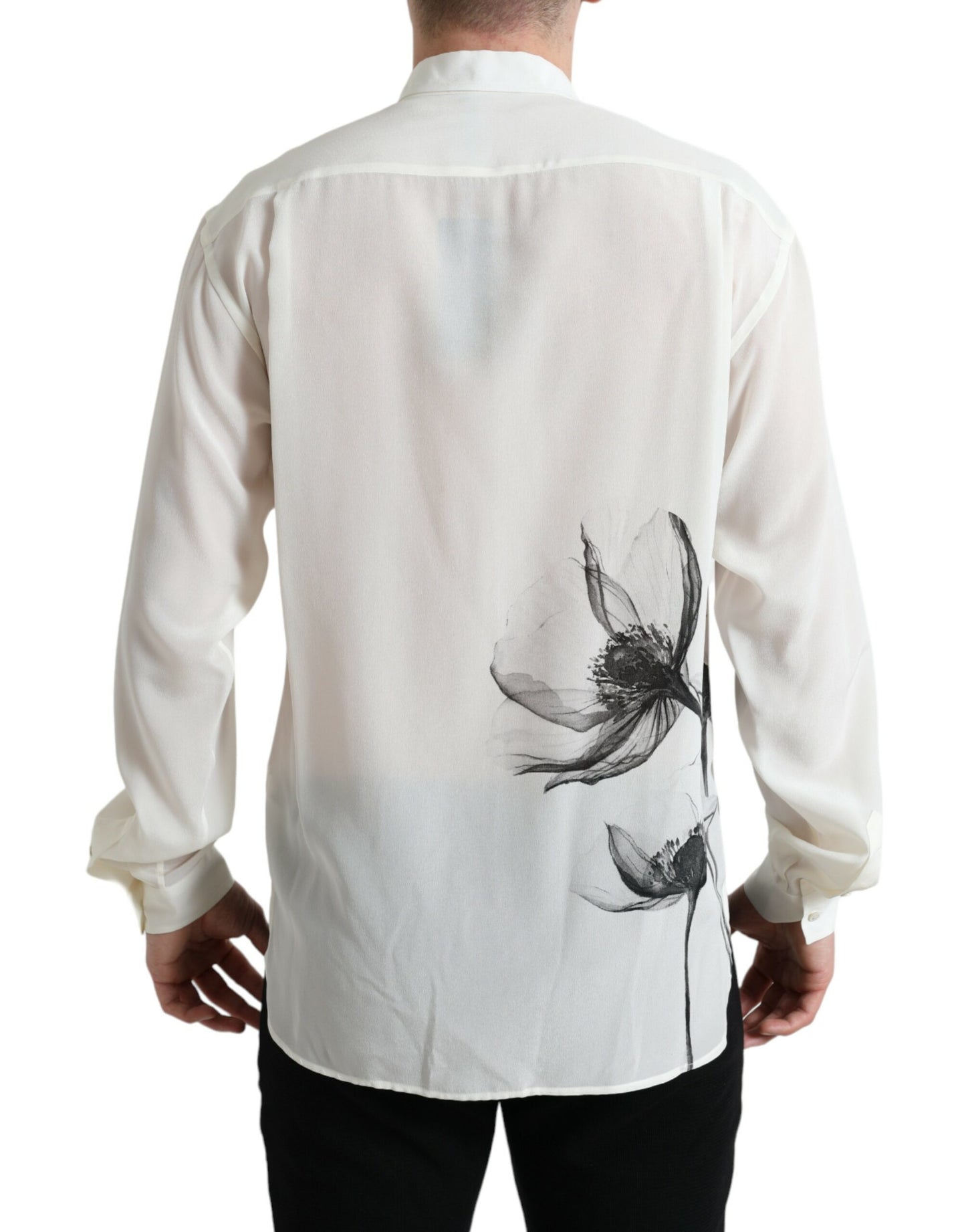 فستان دولتشي آند غابانا أبيض مزهر بياقة وقميص حريري