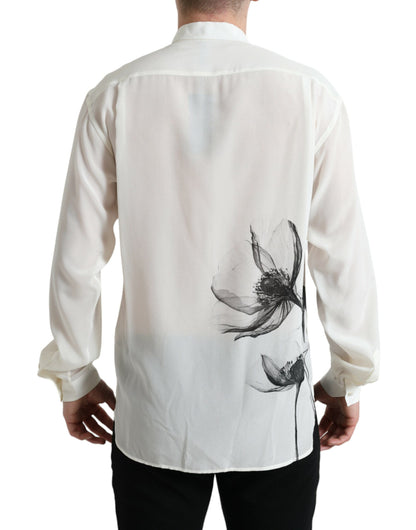 فستان دولتشي آند غابانا أبيض مزهر بياقة وقميص حريري