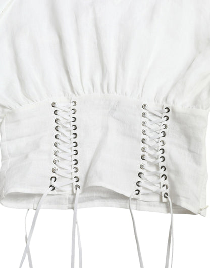 Dolce & Gabbana White Cotton Corset Cropped Long Sleeves Topclothing