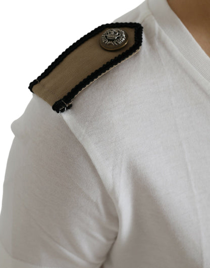 تي شيرت دولتشي آند غابانا قطني بياقة دائرية وطبعة ورود باللونين الأبيض والأسود