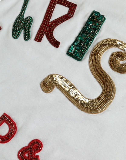 تيشيرت دولتشي آند غابانا أبيض من القطن بترتر فرو لعيد الميلاد