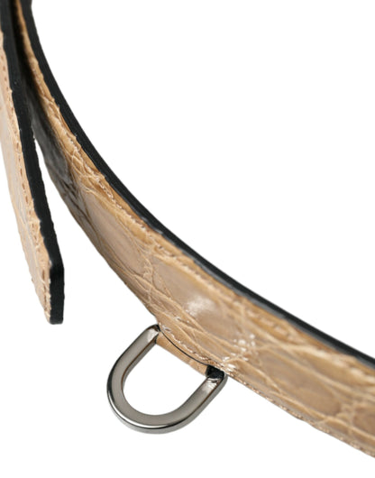 حزام دولتشي آند غابانا من الجلد الطبيعي باللون البيج مع مشبك معدني ذهبي