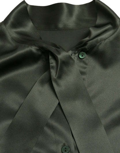 Dolce & Gabbana Gray Long Sleeves Ascot Collar Blouse Top