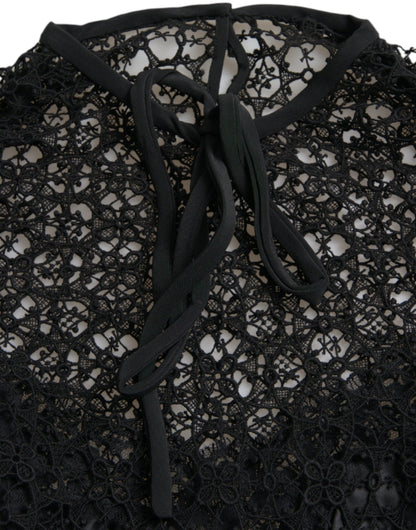 Dolce & Gabbana Black Floral Lace Short Sleeves Blouse Top