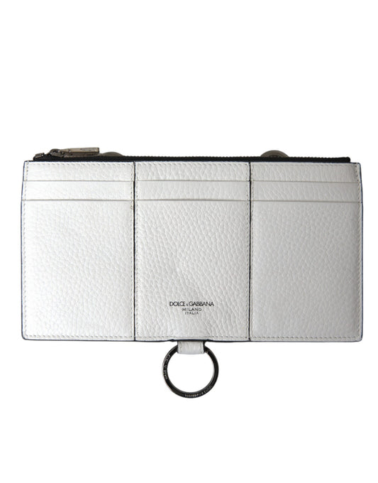 Dolce & Gabbana White Calfskin Leather Large Crossbody Card Holder Wallet