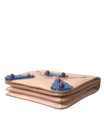 Balenciaga Beige Blue Agate Exotic Leather Gold Chain Purse Bag