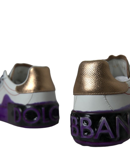 حذاء سنيكرز بورتوفينو منخفض الرقبة من دولتشي آند غابانا، جلد أبيض