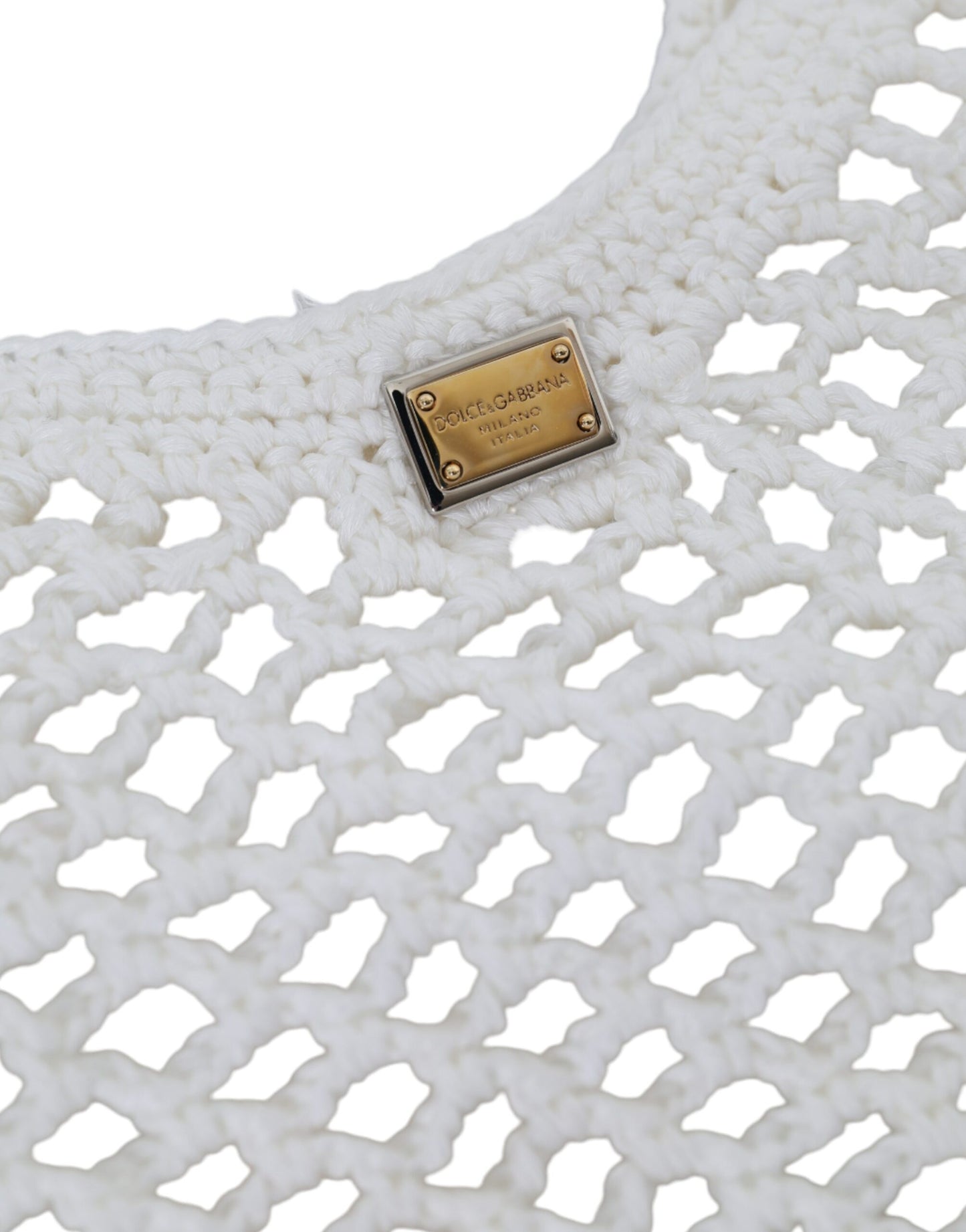 حقيبة تسوق دولتشي آند غابانا بيضاء خضراء من القطن المحبوك بشعار