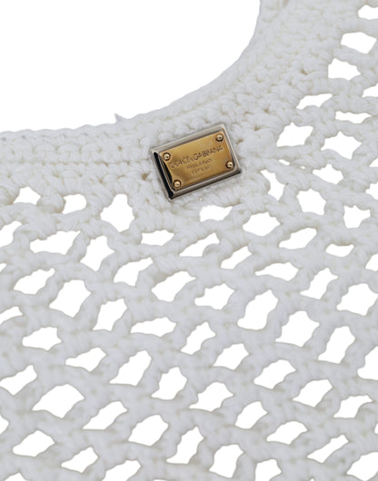 حقيبة تسوق دولتشي آند غابانا بيضاء خضراء من القطن المحبوك بشعار