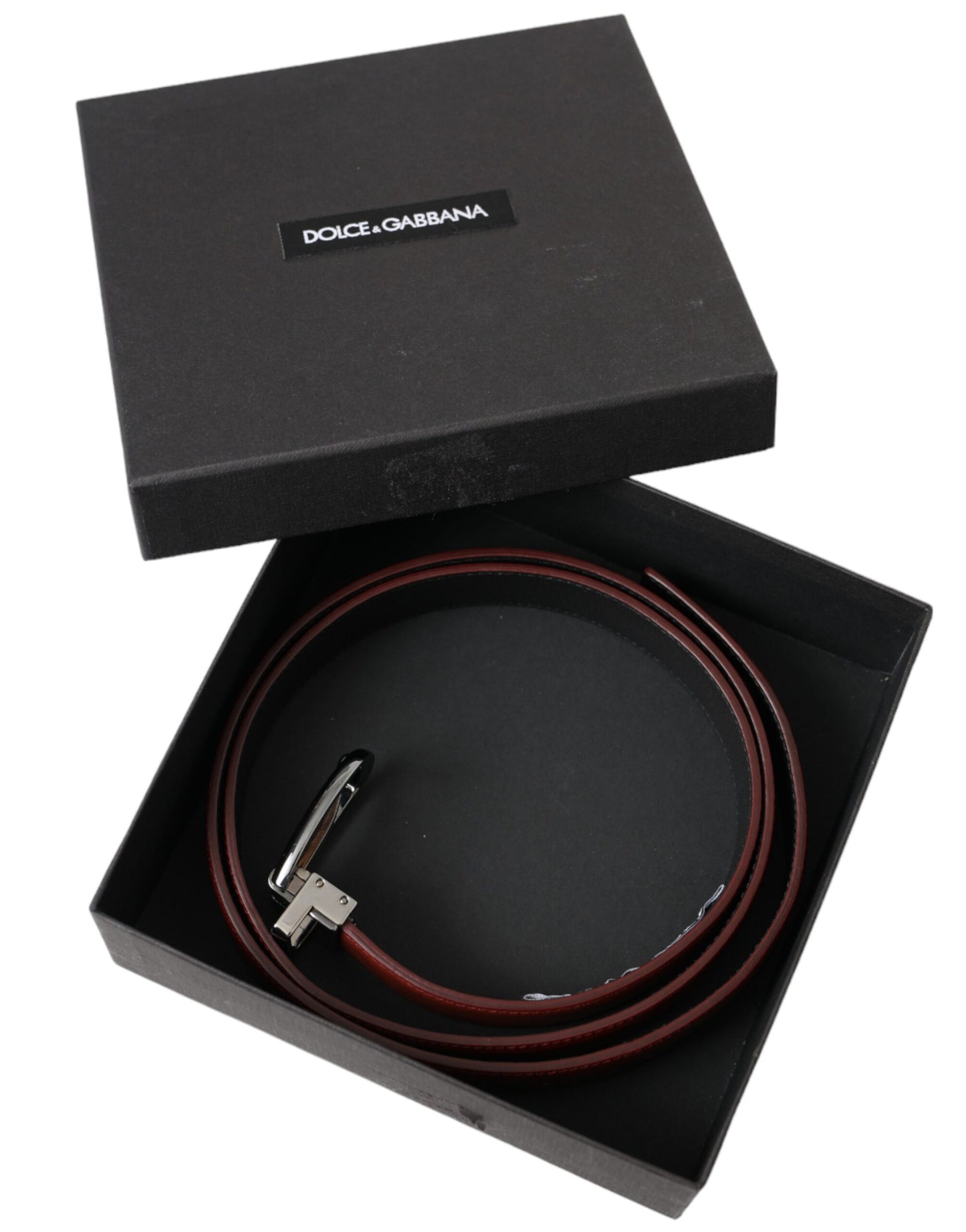 حزام دولتشي آند غابانا للرجال من الجلد البني مع مشبك معدني فضي