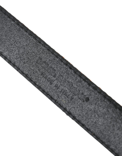 حزام دولتشي آند غابانا الذهبي المخطط بنقشة الجاكار مع مشبك معدني فضي