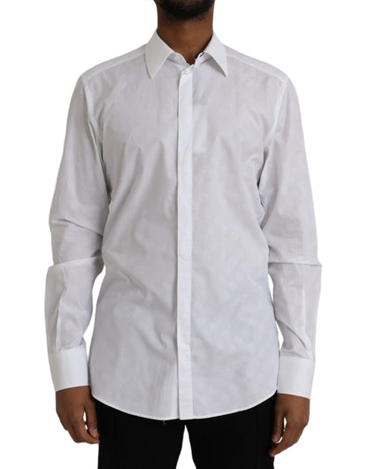 فستان قطني أبيض منقط من دولتشي آند غابانا، قميص ذهبي