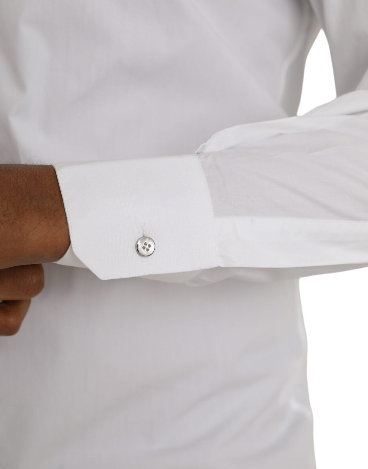 فستان دولتشي آند غابانا أبيض من القطن بأكمام طويلة وقميص مارتيني