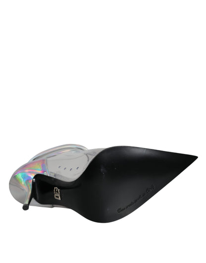 حذاء دولتشي آند غابانا قصير مدبب فضي لامع من مادة البولي فينيل كلوريد