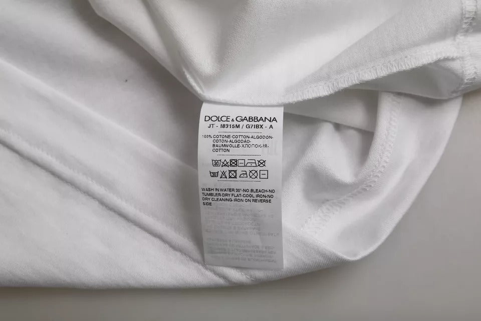 تي شيرت دولتشي آند غابانا أبيض قطني برقبة دائرية وأكمام قصيرة