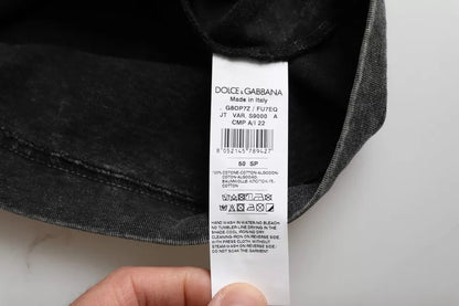 تي شيرت رجالي من دولتشي آند غابانا، قطني، بياقة دائرية، مطبوع عليه شعار دولتشي آند غابانا الأسود