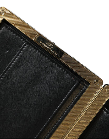 حقيبة كلاتش دولتشي آند غابانا للحفلات المسائية بإطار ذهبي أبيض أسود