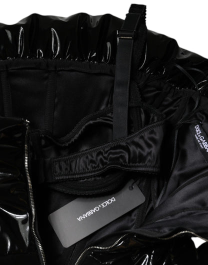 فستان دولتشي آند غابانا قصير أسود من البوليستر المغطى بكشكشة