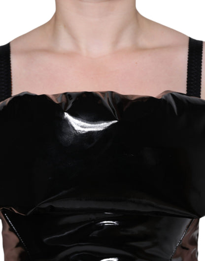 فستان دولتشي آند غابانا قصير أسود من البوليستر المغطى بكشكشة