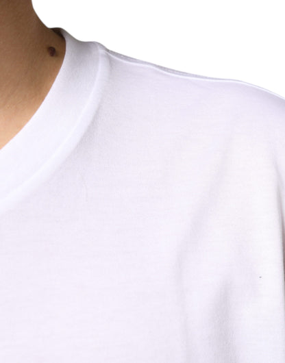 تي شيرت دولتشي آند غابانا أبيض معدني بشعار DG من القطن بأكمام قصيرة