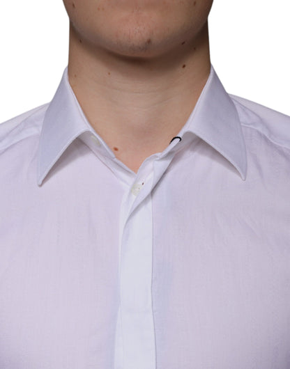 قميص رجالي رسمي من القطن باللون الأبيض من دولتشي آند غابانا باللون الذهبي