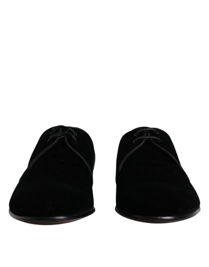 حذاء ديربي دولتشي آند غابانا أسود مخملي من الجلد برباط