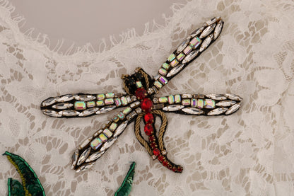 بلوزة دولتشي آند غابانا البيضاء المزينة بالكريستال من الدانتيل