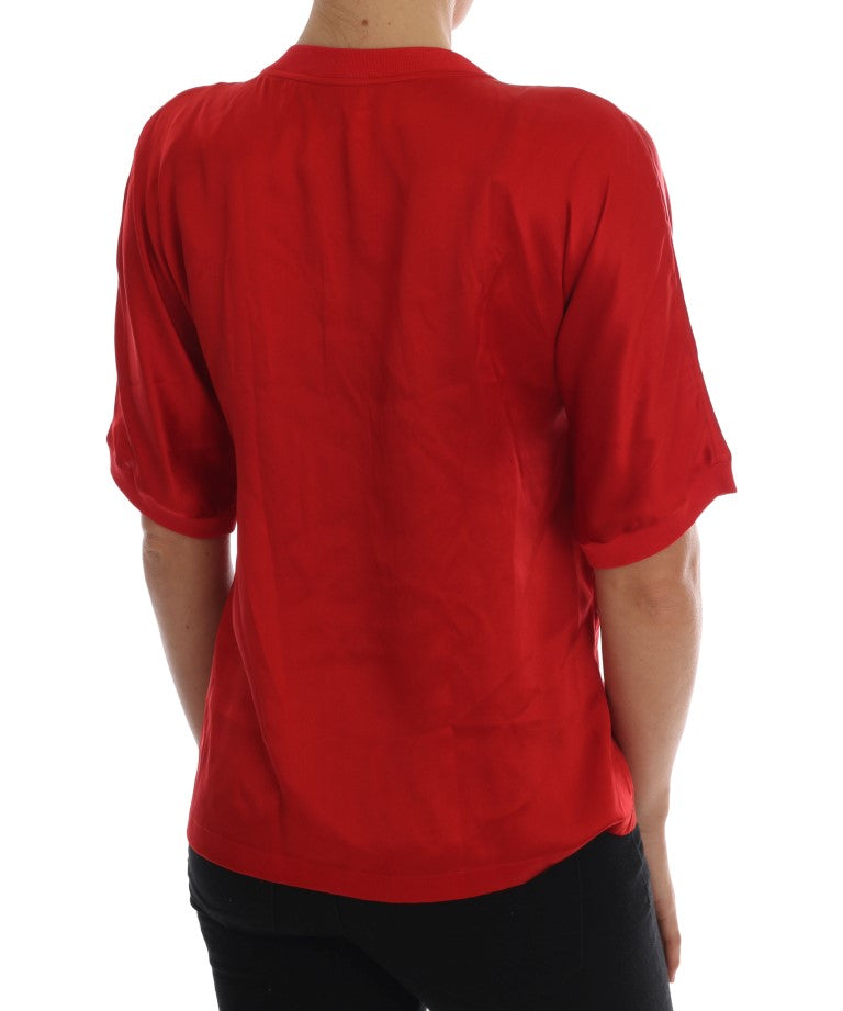 قمة دولتشي آند غابانا من الحرير الأحمر والبرتقالي على شكل مزهرية من الكريستال