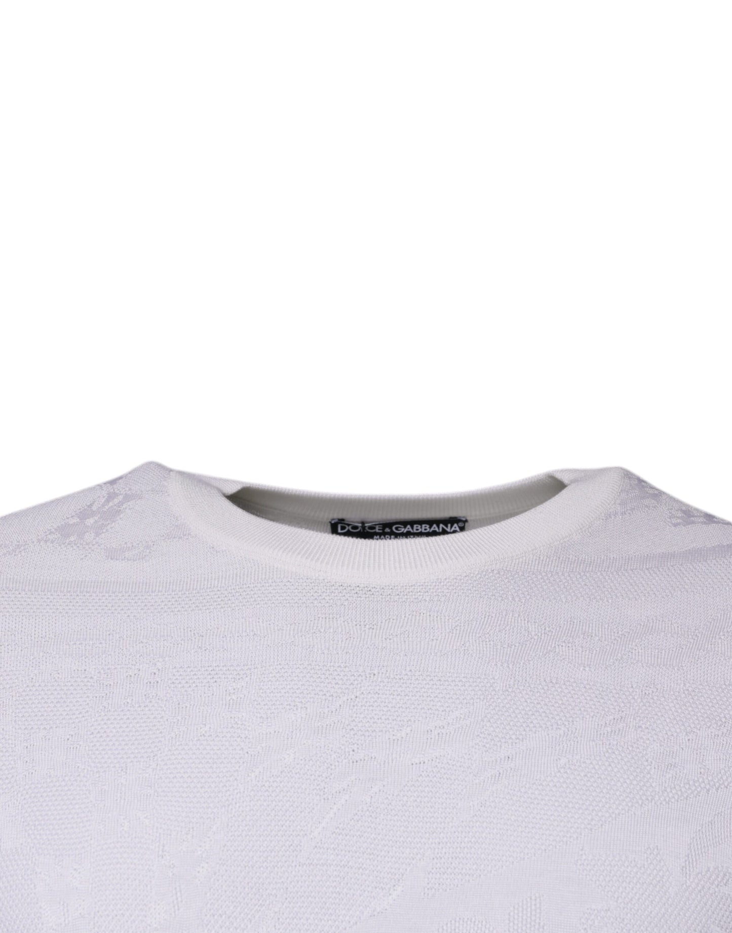 بلوفر رجالي من دولتشي آند غابانا، حرير أبيض، بياقة دائرية