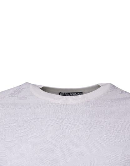 بلوفر رجالي من دولتشي آند غابانا، حرير أبيض، بياقة دائرية