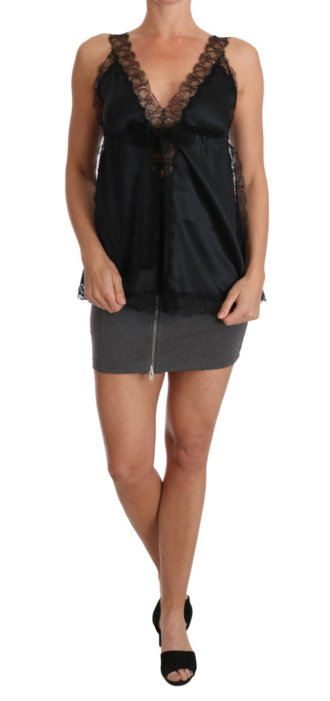 دولتشي آند غابانا لانجري كامي أسود دانتيل حرير مطاطي