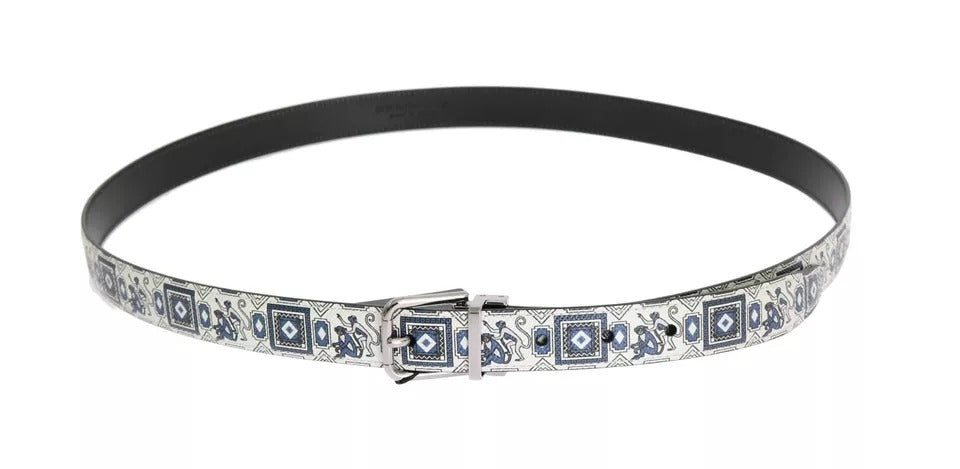 طقم هدايا من دولتشي آند غابانا، حزام من الجلد باللونين الأبيض والأزرق، مع ربطة عنق من الحرير